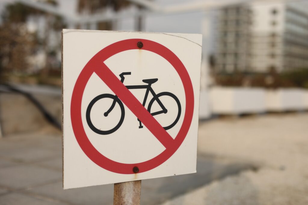 bicycle sign is forbidden in the city. Traffic sign no biking . Stop or ban sign with cyclist icon. | K53 Prohibition Signs