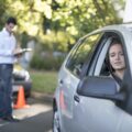 Mastering the Left Turn Yard test Manoeuvre For the Yard Test: Teenage girl during driving license test