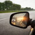 Mastering K53 Defensive Driving: Truck in a rear view mirror at sunset